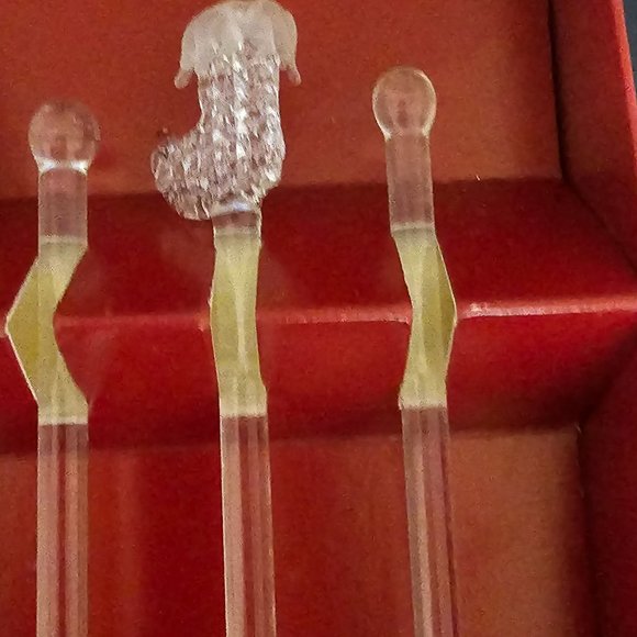 NIB Boston Warehouse Blown Glass Christmas Swizzle Stirs Reindeer Tree Snowflake - Picture 3 of 5